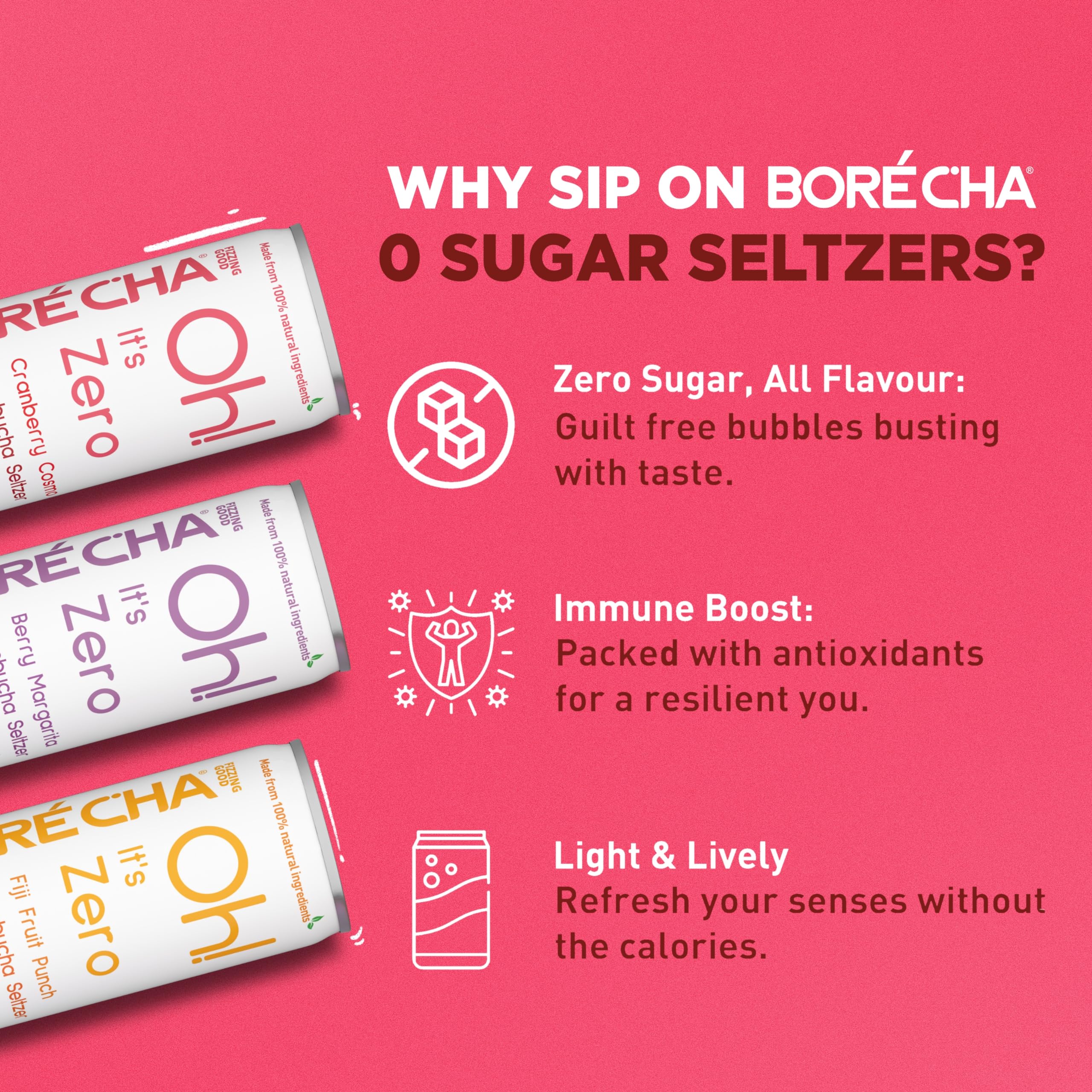 Borécha Oh! Zero Sugar Prebiotic Kombucha Seltzer | 330ml x 24 Borécha Oh! Zero Sugar Prebiotic Kombucha Seltzer | 330ml x 24